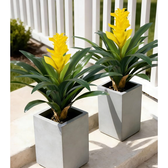 Yellow Artificial Bromeliad Flowers 2 Pack 16.93 Inch Outdoor Indoor Decoration