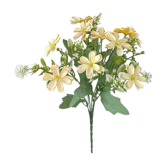 Yellow Artificial Daisy Flower Bouquet 5 Stems 10 Heads Butterfly Design Faux Floral Arrangement For Home Table Centerpiece 1Pc 0.41Lb