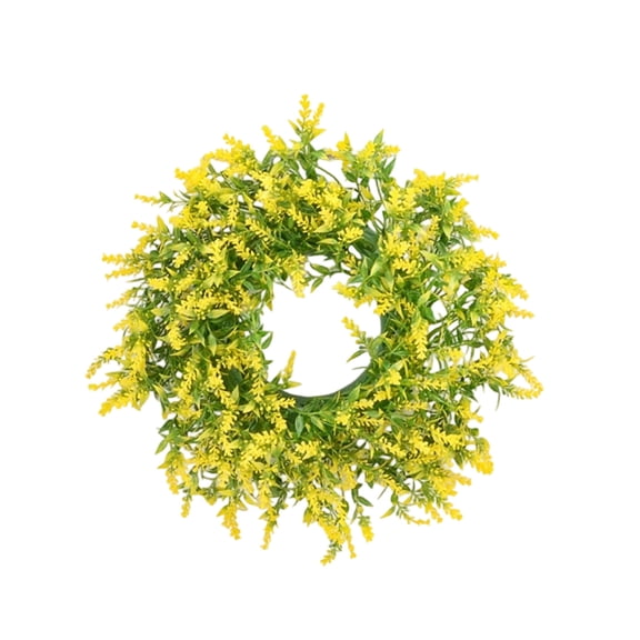 Yellow Artificial Fir Twig Wreath Simulation Greenery Garland For Front Door Wall Mantel Home Decor Indoor Outdoor Waterproof 13.8 Inches Diameter 1Pc