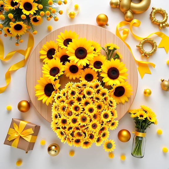 Yellow Artificial Flower Heads Mini Fake Sunflower Decorative Fabric Flowers Craft Floral Embellishments for Wreaths Wedding