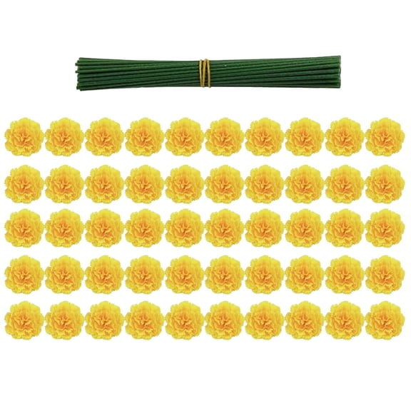 Yellow Artificial Flowers for Decoration 50 Set, Craft Artificial Flower Stems, Fake Flower Heads for Halloween Da de Los Muertos Wreath Diy Home Decor 50 Pack