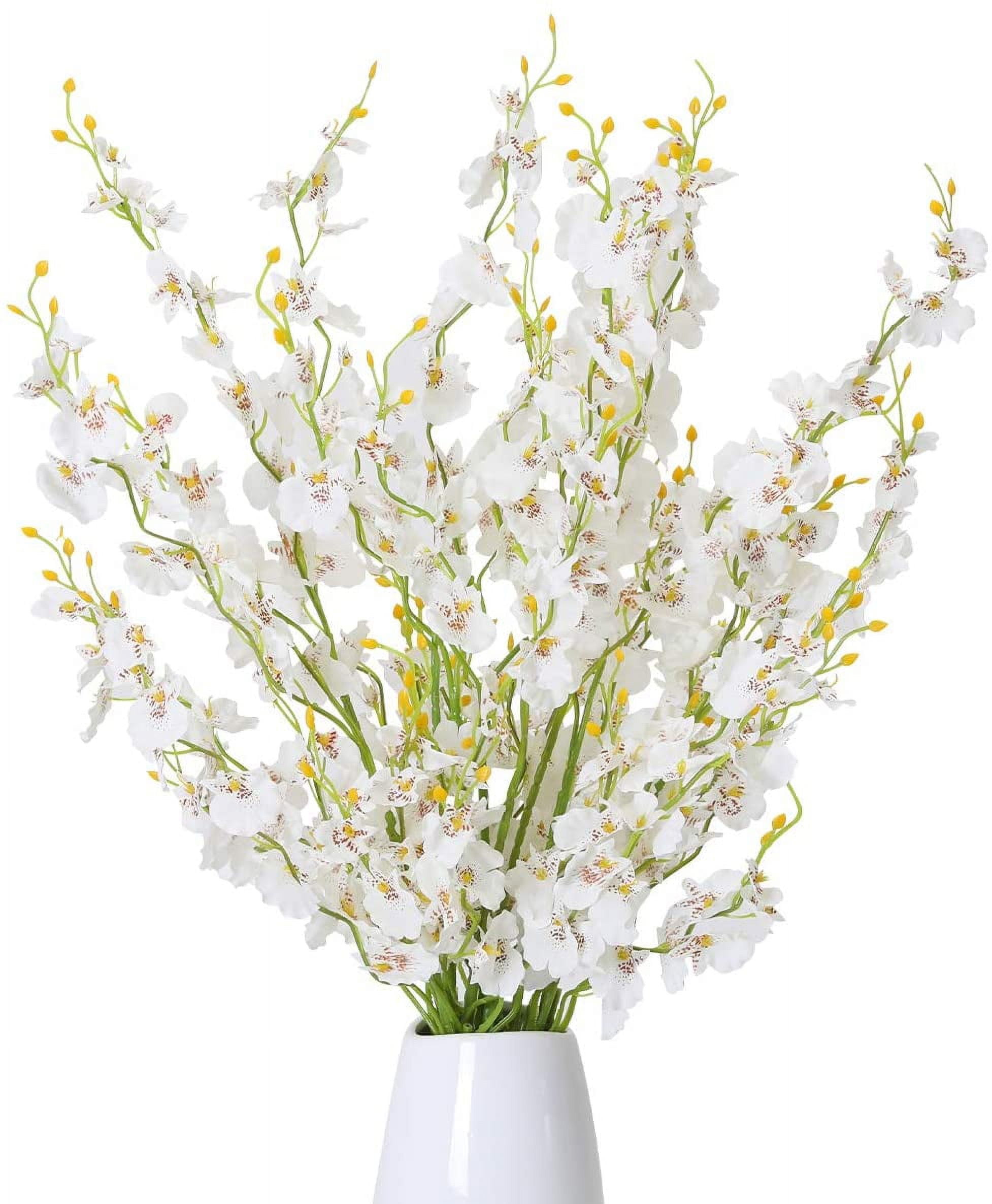 Yellow Artificial Orchids Flowers, Dried Silk Orchids, Fake Orchids Flowers Silk Faux Dancing Orchids Bouquet for DIY Indoor Outdoor Wedding Party Home Kitchen Office Decoration