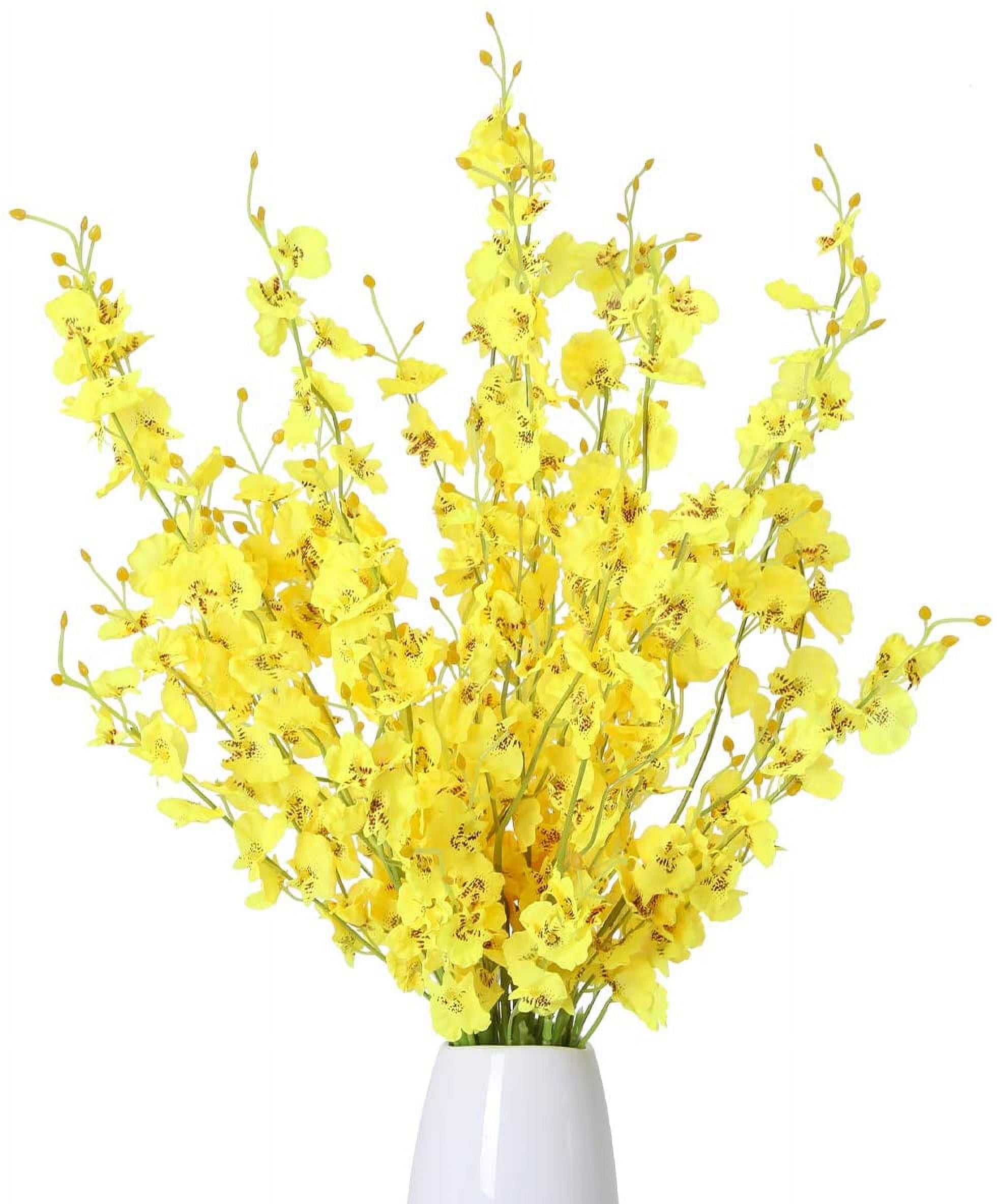 Yellow Artificial Orchids Flowers, Dried Silk Orchids, Fake Orchids Flowers Silk Faux Dancing Orchids Bouquet for DIY Indoor Outdoor Wedding Party Home Kitchen Office Decoration
