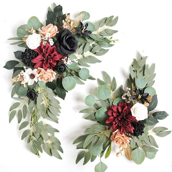 Yellow Artificial Wedding Arch Flowers Swag Set of 2 for DIY Wedding Welcome Ceremony Sign Backdrop Sweetheart Table Chair Home Decoration - Style:Style 1