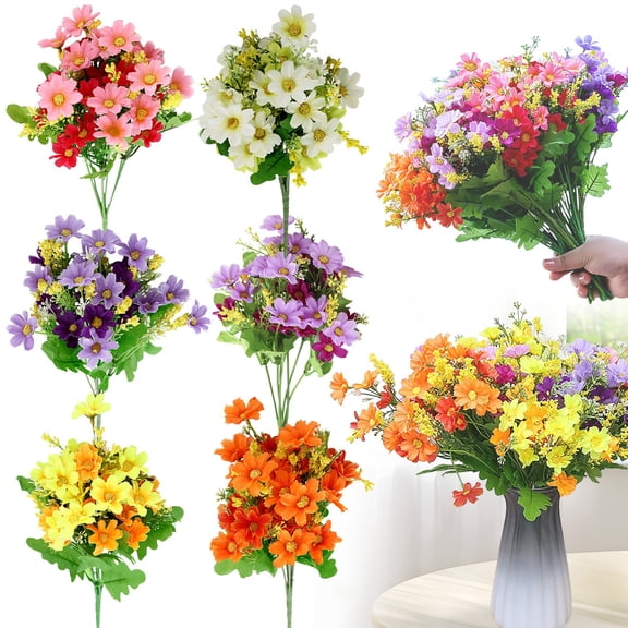 Yellow Artificial flowers, Home simulation products, Cemetery Flower Plastic Memorial Bouquet for Hanging Window Box Home Table Centerpieces Decor