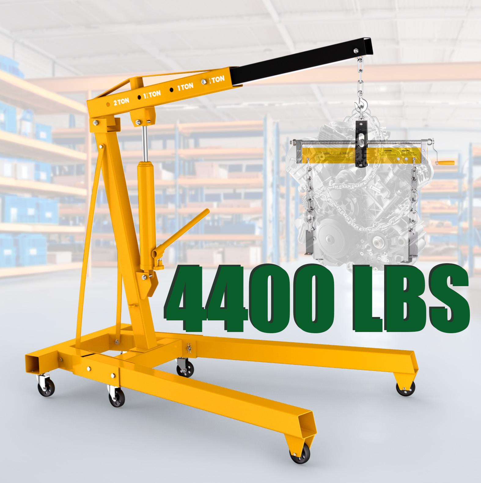 Yellow Folding Hydraulic Crane, Compact Engine Hoist, Heavy Duty Lift ...