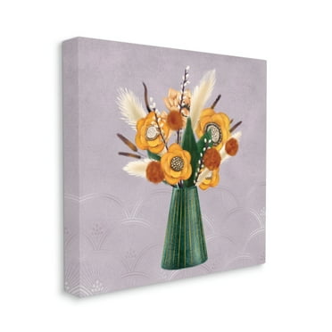 Yellow Autumn Floral Bouquet in Green Vase Botanical & Floral Gallery-Wrapped Canvas Print Wall Art, 17x17