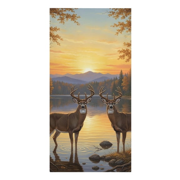 Yellow Autumn Landscape Golden Animal Deer Microfiber Beach Towel Absorbent Compact Towels for Swimming Pool Beach Travel Things for Vacation Essentials Adult Gift,61.4×30.3Inch