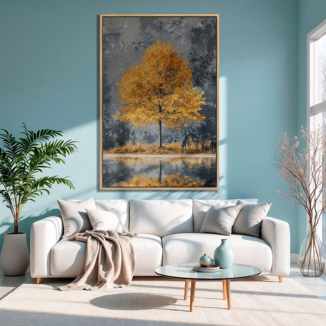 Fall Tree Posters Yellow Autumn Tree Poster: Serene Fall Landscape Wall Art, Unframed ...