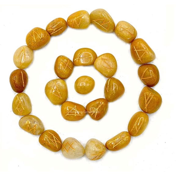 Yellow Aventurine Crystal Runes Stone Set Elder Futhark