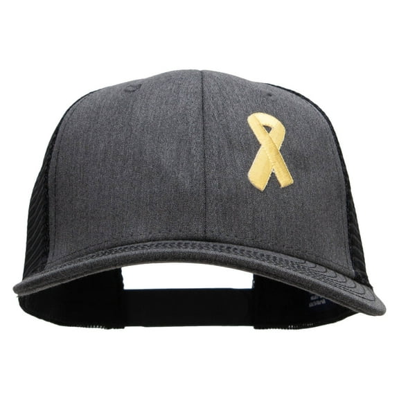 Yellow Awareness Symbol 6 Panel Structured Deluxe Trucker Cap - Heather Charcoal Black OSFM
