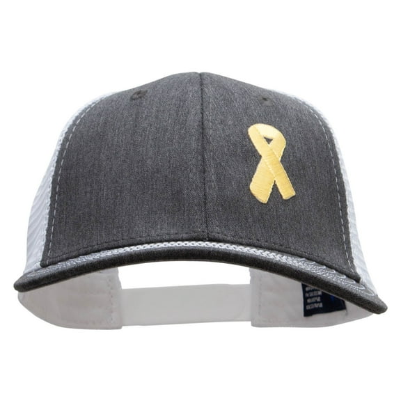 Yellow Awareness Symbol 6 Panel Structured Deluxe Trucker Cap - Heather Charcoal White OSFM