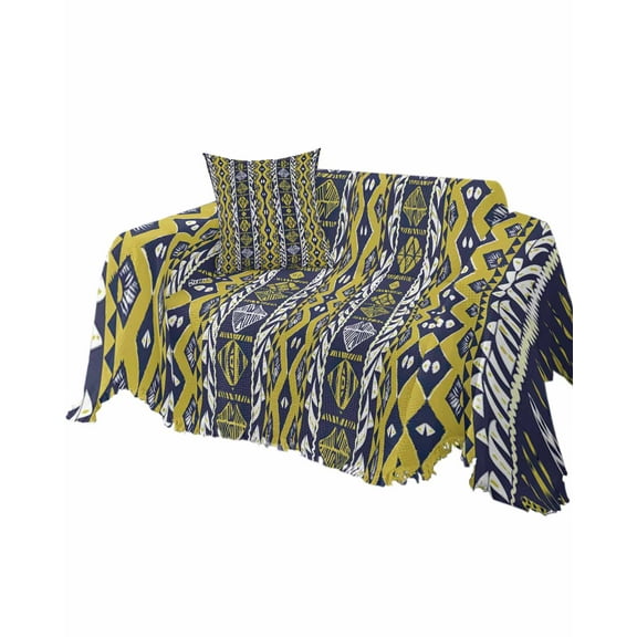Yellow Aztec Sofa Couch Covers for Dog,Washable Sectional Couch Slipcovers for Loveseat with Tassels,Southwest Geometric Antique Oriental Stripes Non Slip Sofa Throw Cover Blanket Large 71''x102''