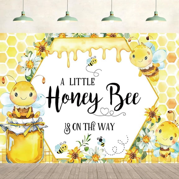 Yellow Baby Shower Backdrop A Little Honey Bee is On The Way Background Flowers Baby Bee Birthday Party Supplies Cake Table Decorations Banner Photo Studio Props