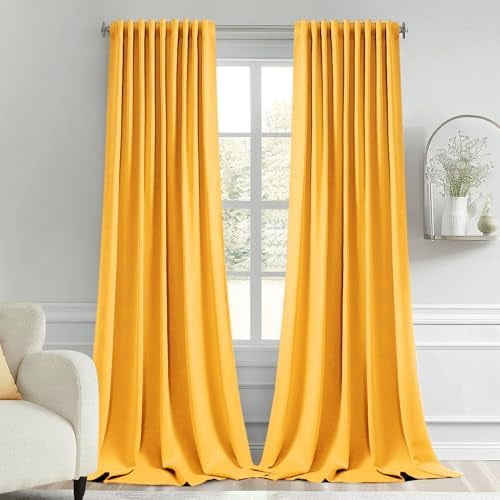 Yellow Back Tab Blackout Curtains 102 Inch Long 2 Panels Set for Bedroom, Rod Pocket/Pinch Pleated Thermal Insulated Living Room Darkening Light Blocking Floor to Ceiling Drapes