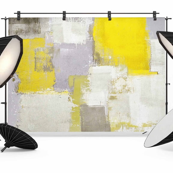 Yellow Backdrop for Photoshoot,Photography Photo Studio Background Wall Backdrop,Modern Geometric Grey Oil Painting Abstract Back Drop Banner Panel for Portraits Wedding Party Live Streaming 8x6Ft
