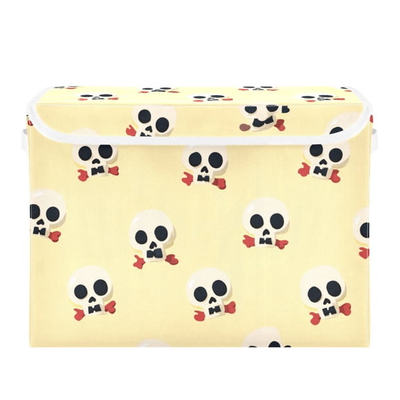 Yellow Background Cute Skulls Foldable Storage Bins with Lids Handles Collapsible Storage Containers Tote Boxes 16.5 x 12.6 x 11.8 inches