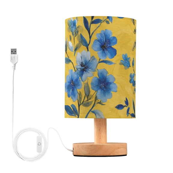 Yellow Background Wild Blue Floral Table Lamp with USB Port LED Warm Light Lamp Night Light Home Decor