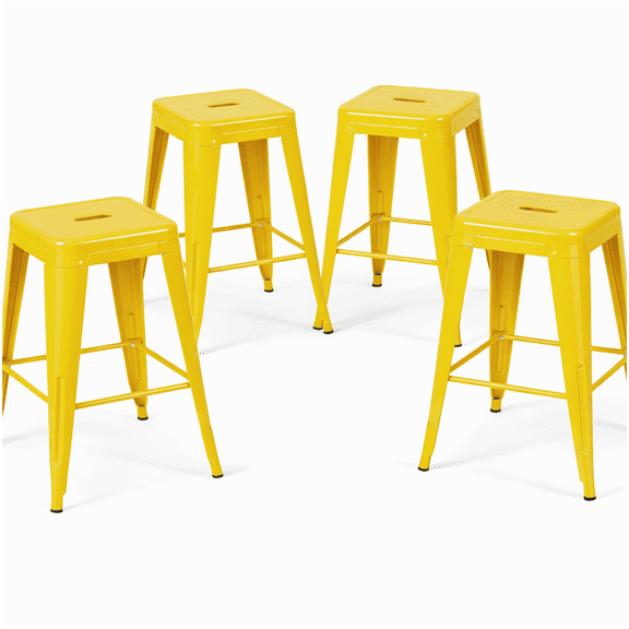 Vibrant Yellow Metal Bar Stools Set of 4, Backless Counter Height Stools for Kitchen Island, Easy Assembly