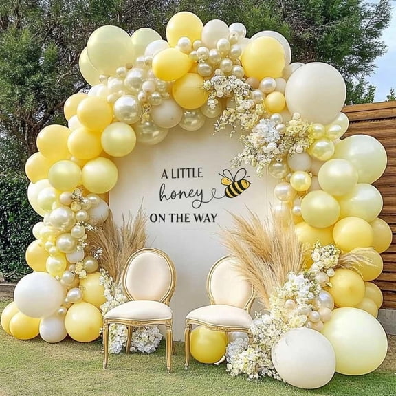 Yellow Balloon Arch Kit Double Stuffed, Pastel Light Yellow Pearl White Sand Balloon Garland for Bee Baby Shower Bridal Wedding Birthday Lemon Valentine Party Y101