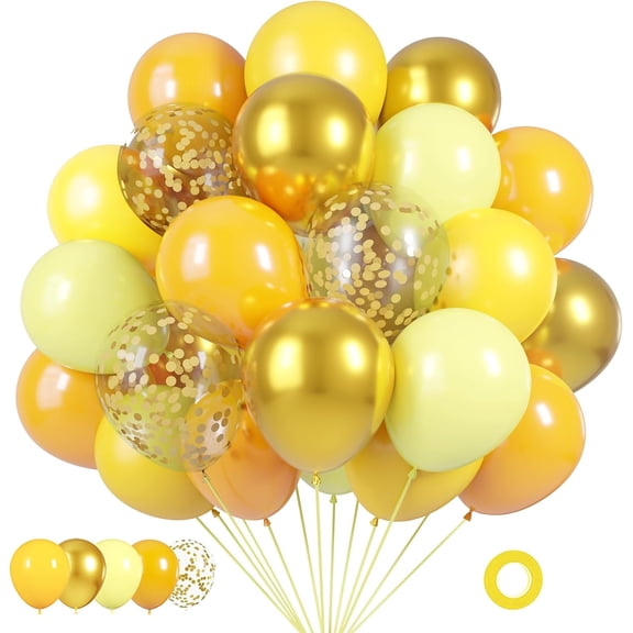 Yellow Balloons Kit, 50Pcs 12in Matte Lemon Yellow Latex Balloons Metallic Gold Balloon for Birthday Wedding Baby Shower Bride Sunflower Theme Party Decoration