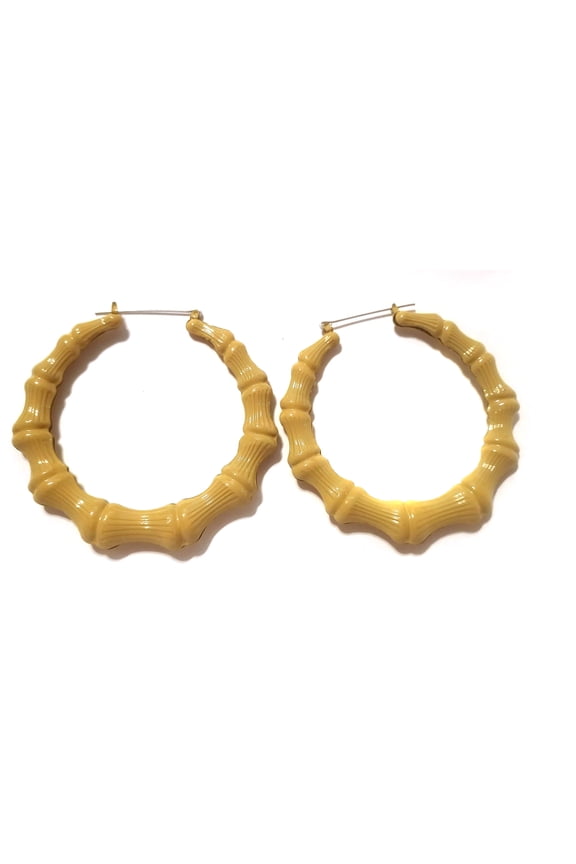 Yellow Bamboo Hoop Earrings 3 inch Hoop Earrings