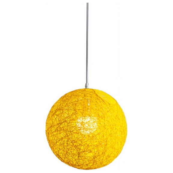 Yellow Bamboo, Rattan And Hemp Ball Chandelier Individual Creativity Spherical Rattan Nest Lampshade