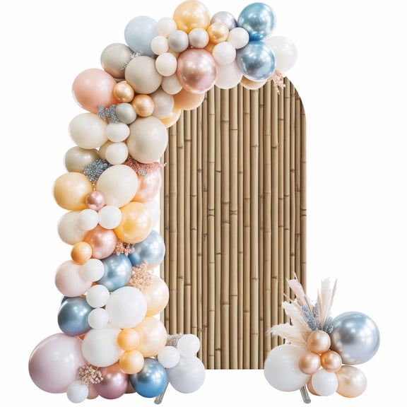 Yellow Bamboos Arch Backdrop Cover 4 FT Natural Vintage Bamboos Tree Image Stretchy Elastic Arch Stand Covers Spandex Arched Background Birthday Wedding Party Decoration (No Stand)