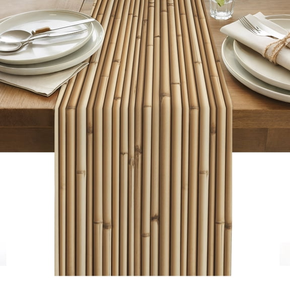 Yellow Bamboos Cotton Linen Table Runner Natural Vintage Bamboos Tree Plant Image Dining Table Runners for Home Decor Party Dining Room Restaurant Kitchen Party 13" x 36"