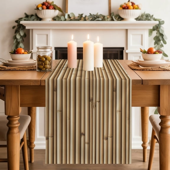 Yellow Bamboos Dining Table Runner, Natural Vintage Bamboos Tree Plant Image Washable Table Runners Kitchen Coffee Table Center Decor for Home Party Holiday Wedding 13 x 36 Inches
