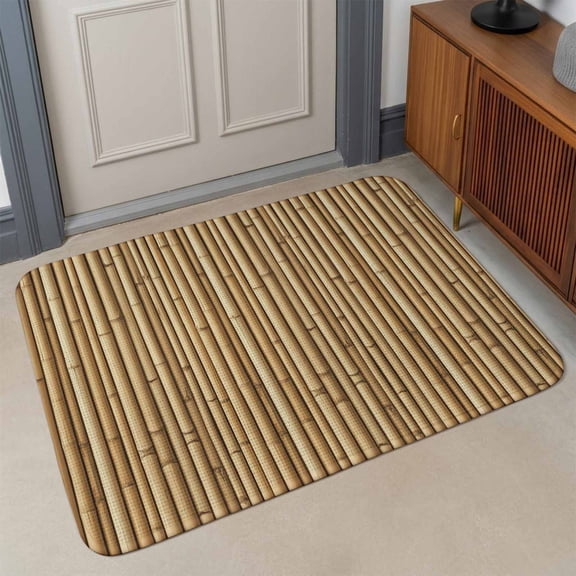 Yellow Bamboos Front Door Mat Indoor Entrance, Natural Vintage Bamboos Tree Plant Image Absorbent Dirt Resist Welcome Mats Non-Slip Low-Profile Doormat Washable Entry Rug Indoor Outdoor 17x30 Inch