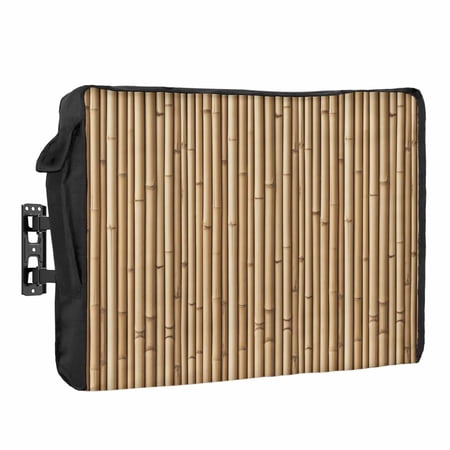 Yellow Bamboos Outdoor TV Cover 40 to 43 inch Weatherproof Waterproof, Natural Vintage Bamboos Tree Plant Image TV Enclosures with Remote Control Pocket Flat Screen Protector for Outside