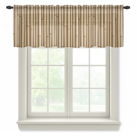 Yellow Bamboos Semi Sheer Valance Curtains, Natural Vintage Bamboos Tree Plant Image Voile Valances Curtain Rod Pocket Small Window Treatment for Kitchen Bathroom Cafe 42"x12"