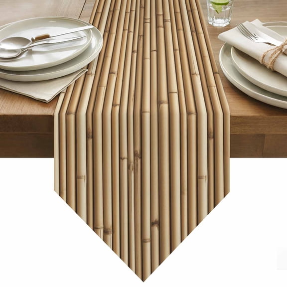 Yellow Bamboos Table Runner 36 Inches Long Natural Vintage Bamboos Tree Plant Image Table Runners for Dining Room Tabletop Dresser Scarf Home Party Banquet Wedding Holiday Decoration