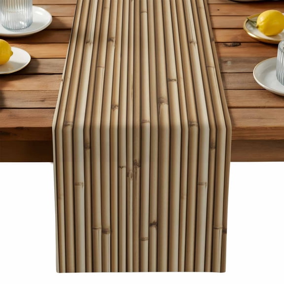 Yellow Bamboos Table Runner, Natural Vintage Bamboos Tree Plant Image Washable Kitchen Table Runners Dress Scarves for Dining Table Decorations Party, 13x36in