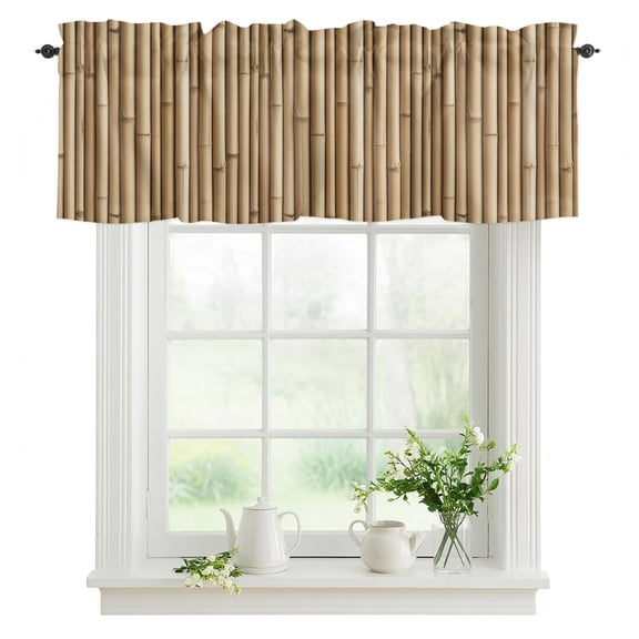 Yellow Bamboos Valances for Windows, Natural Vintage Bamboos Tree Plant Image Valance Rod Pocket Window Treatments Curtains for Kitchen Small Windows Living Room Bedroom Bathroom 42"x12"