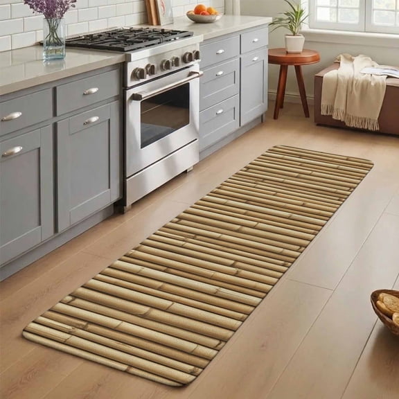 Yellow Bamboos Washable Runner Rug 3X5 ft Natural Vintage Bamboos Tree Plant Image Non-Slip Hallway Runner Rug, Linen Kitchen Runner Mats, Indoor Floor Carpet for Entryway Bathroom Bedroom