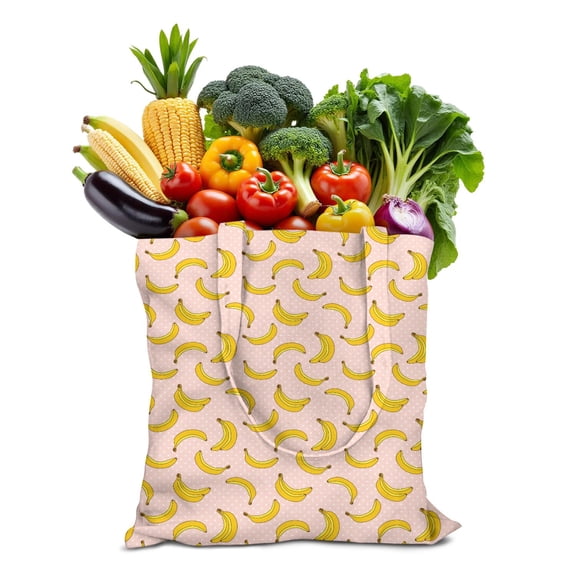 Yellow Banana Canvas Tote Bag Tropical Fruit Pattern Print Design Aesthetic Illustration Painting Banana Lover Cute Kawaii Cartoon Funny Sweet Reusable Eco-Friendly Lightweight Foldable Shopping Tote