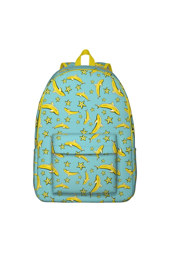 Yellow Banana Design Backpack - Waterproof Lightweight Daypack for School/Travel/Work, Durable Spacious Bookbag with Double Zipper Sliders & Ergonomic Straps (Tropical Aesthetic Style)