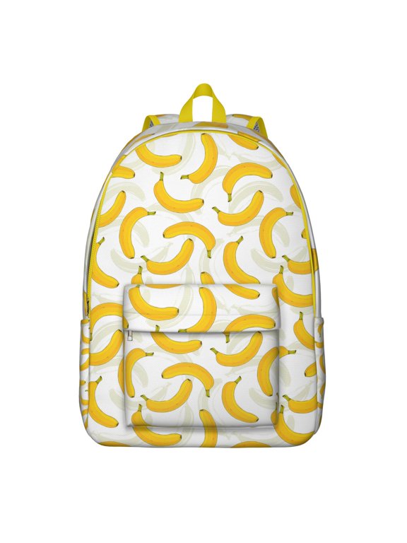 Yellow Banana Design Backpack - Waterproof Lightweight Daypack for School/Travel/Work, Durable Spacious Bookbag with Double Zipper Sliders & Ergonomic Straps (Tropical Aesthetic Style)