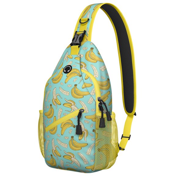 Yellow Banana Pattern Sling Backpack for Travel, Lightweight Crossbody Bag with Cute Tropical Fruit Print and Multi-Layer Storage for Banana Enthusiasts