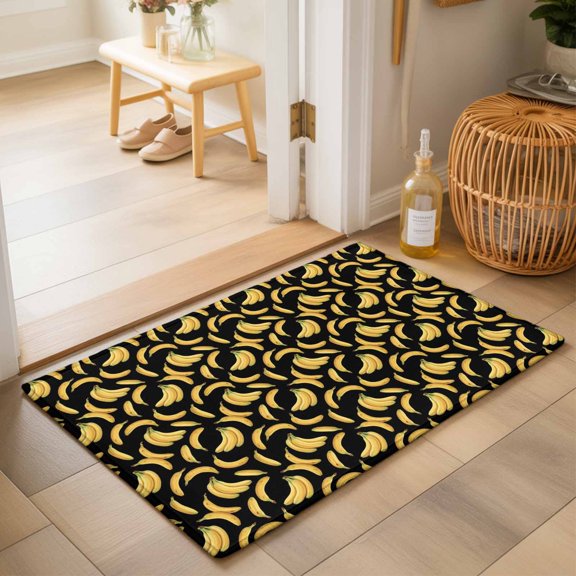 Yellow Banana Washable Small Entryway Area Rugs 2'x3', Country Minimalist Botanical Gold Fruit Leaf Black Washable Throw Rug Non-Slip Sturdy Edge Binding Carpet for Front Door Floor Room Entry
