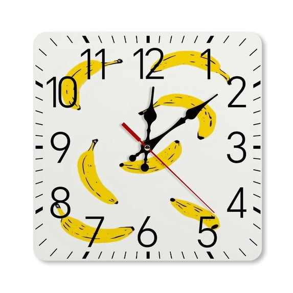Yellow Bananas White Background Art Wall Clock Silent Non-Ticking For Home Office Decor, Decorative Clock Art