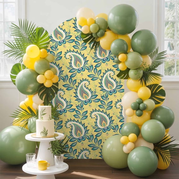 Yellow Bandanna Arch Backdrop Cover, 4FT, Ethnic Indian Style Spandex Arch Covers Double-Sided Backdrop for Wedding Birthday Party Photo Background Decoration