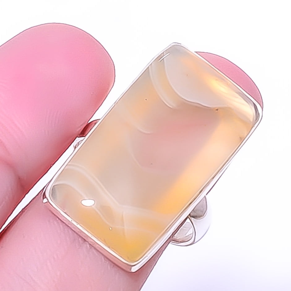 ZAM GEMS Yellow Banded Agate 925 Sterling Silver Ring Size 9|Handmade Ring, Gift for her, yellow Ring, Gemstone Silver Jewelry