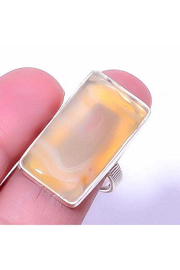 Yellow Banded Agate Handmade 925 Sterling Silver Jewelry Ring s.8 T976, Christmas Gift, Gemstone Silver Jewelry, Agate Ring, New Year Sale