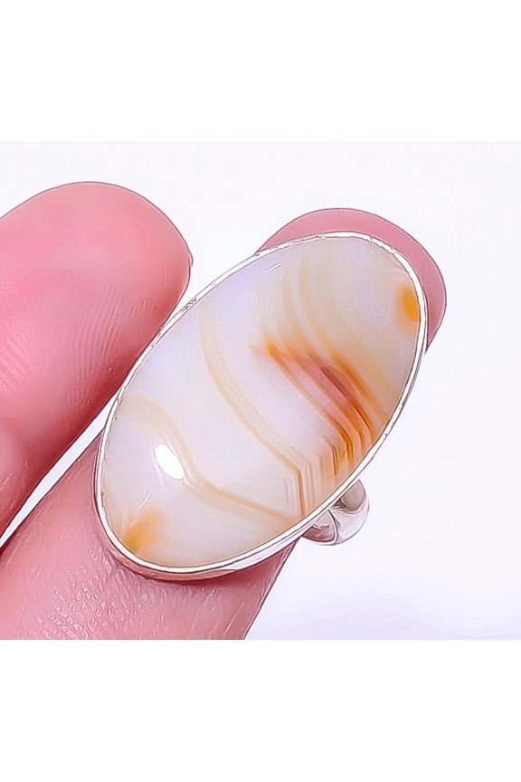 Yellow Banded Agate Handmade 925 Sterling Silver Jewelry Ring s.9 T964 A33, Christmas Gift, Gemstone Silver Jewelry, Agate Ring, New Year Sale