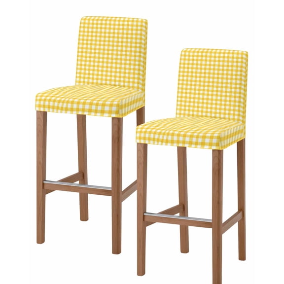 Yellow Bar Stool Covers Set of 2, Country French Rustic Buffalo Plaid Modern Art Stretch Washable Bar Chair Covers with Backs, Removable Pub Counter Height Chair Cover for Kitchen Dining Room Cafe