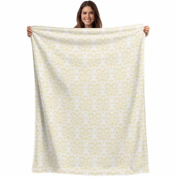 Yellow Baroque Blanket Soft Cozy Warm Throw Blanket for Couch, Plush Fuzzy Flannel Fleece Blankets for Sofa, Abstract Art Floral Pattern Bed Blankets Lightweight Gifts for Women, 50"x60"