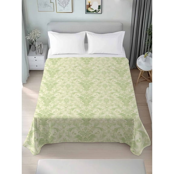 Yellow Baroque California King Size Flat Sheet, Wrinkleproof & Fadeproof Cooling Flat Bed Sheet Only, Rustic Luxury Damask Scroll Floral Breathable Soft Bedding Top Sheets 108 x 98 Inches
